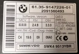 2091560493 блок управління двигуна з ключем, комплект BMW 3 E90 E91 2009